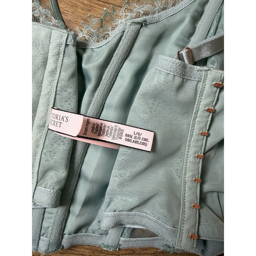 Victoria Secret Dream Angels Light Teal Lace Up Corset Bustier Unlined Large - Picture 5 of 8